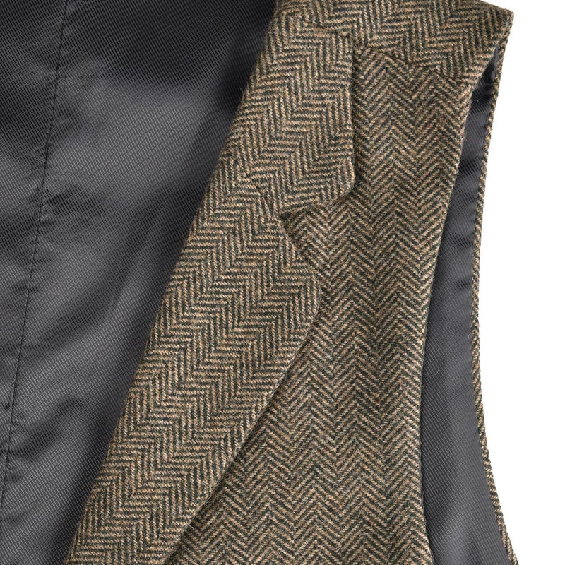 VOBOOM Mens Herringbone Tailored Collar Waistcoat Fullback Wool Tweed Suit Vest (Khaki, X-Large) - Image 4